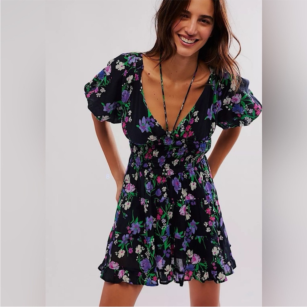 Free People Perfect Day Printed Dress in Midnight Garden Combo